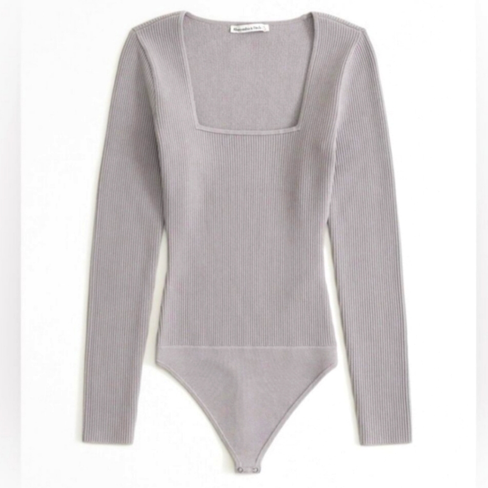 NWT Abercrombie Gray Lavender purple Long Sleeve Ottoman Bodysuit XS